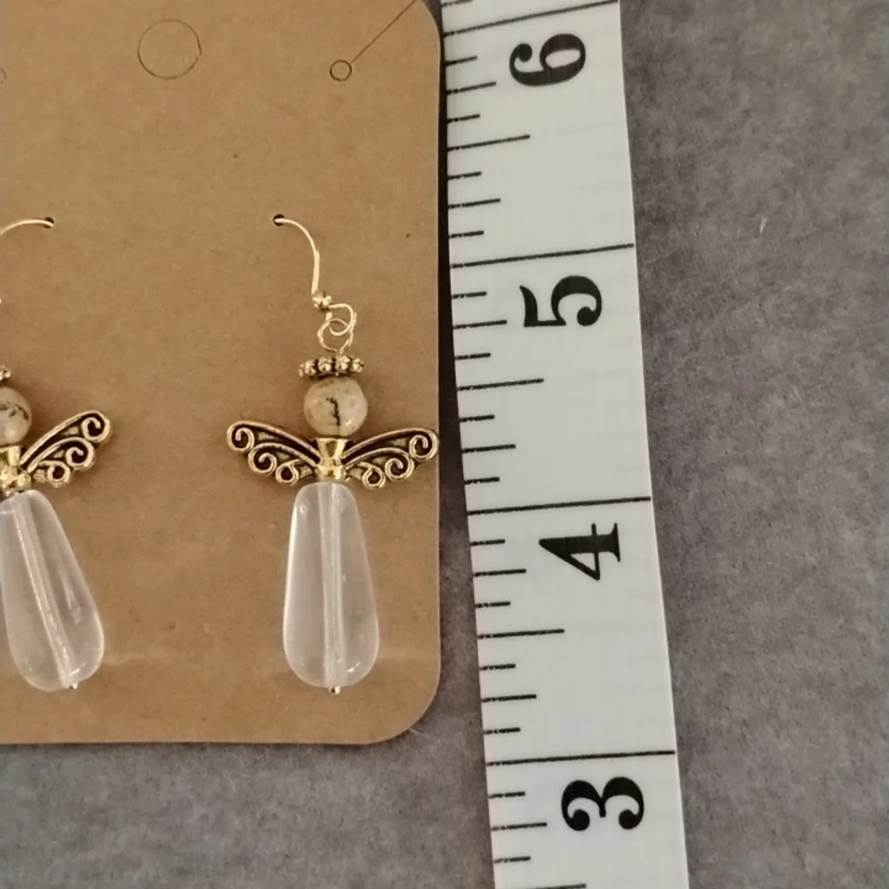 Hand Crafted Czech Glass And Picture Jasper  Angel Earrings - Picture 4 of 4